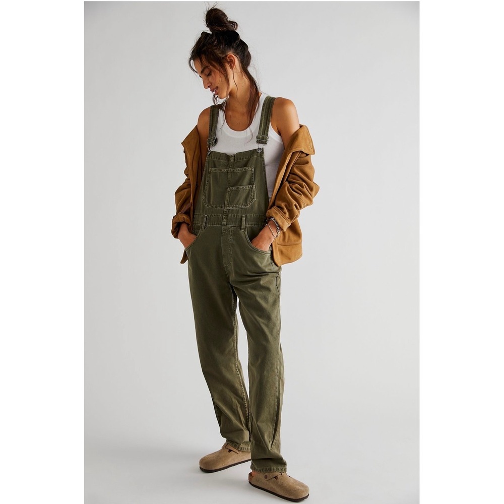 Free People We The Free Ziggy Denim Overalls in Army Green Size Small